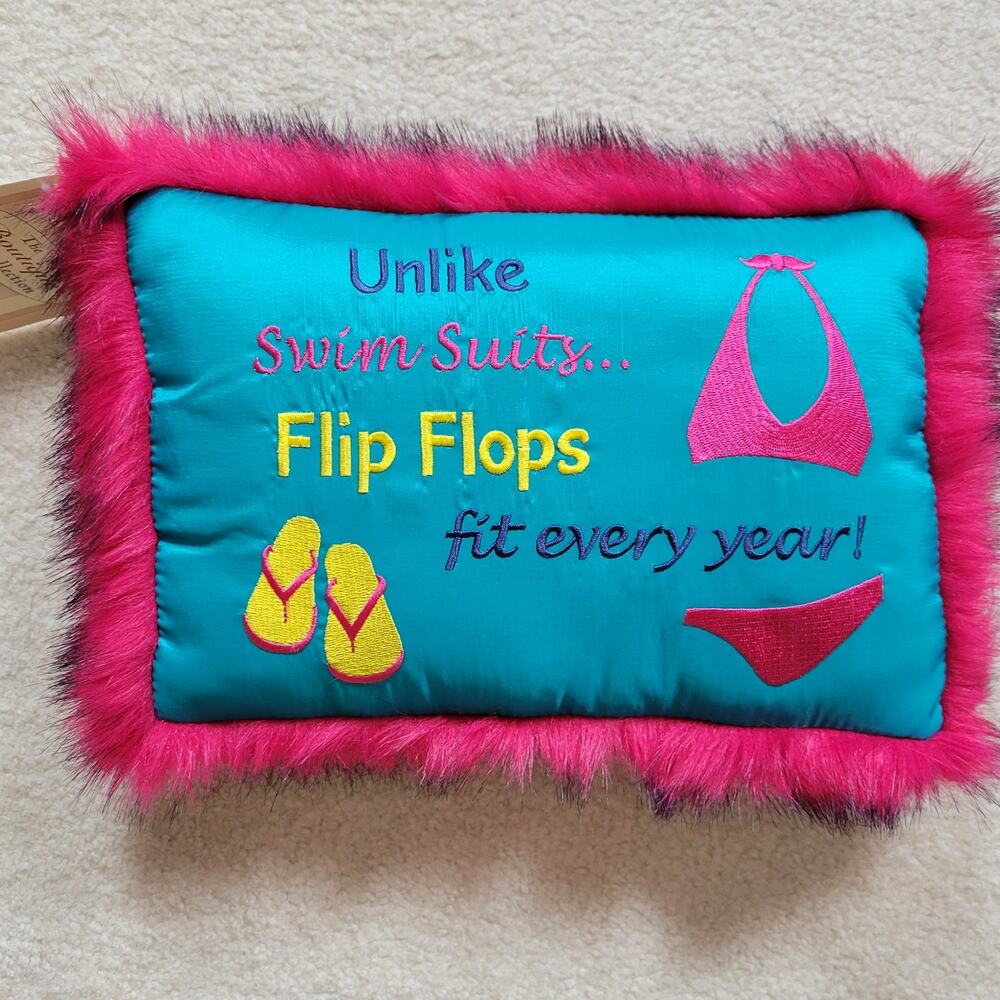 NWT C&F Enterprises Embroidered Novelty Summer Flip Flop Bikini Decor Pillow